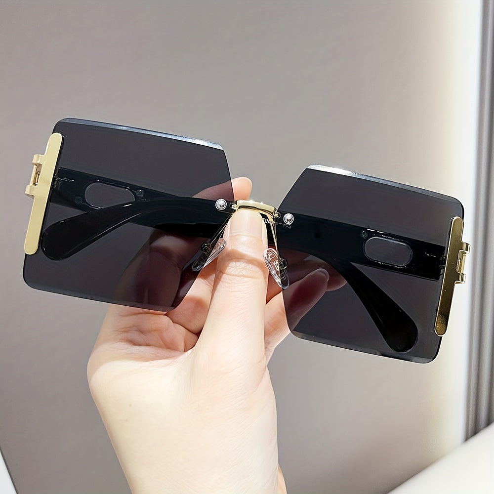 Square Sunglasses Rimless Cut Edge Retro Glasses Y2K Fashion Sunscreen