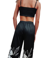 Sexy Butterfly Print Two piece Set Backless Crop Halter Top & Wide Leg Pants