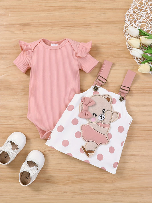 Baby Girls Flutter Sleeve Onesie Romper & Suspender Dress Set