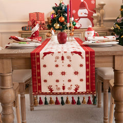 Red Deer Christmas Table Flag Polyester Table Runner with Starry Sky