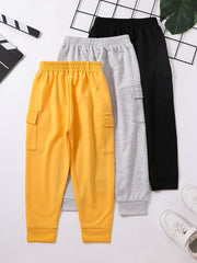 3pcs Toddler Boys Casual Cargo Pants Elastic Waist Jogger Pants