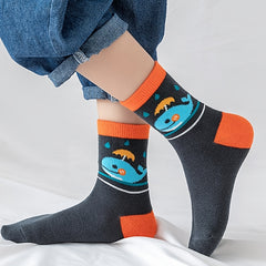 5 Pairs Boys Cartoon Whale Pattern Anti-odor Warm Socks