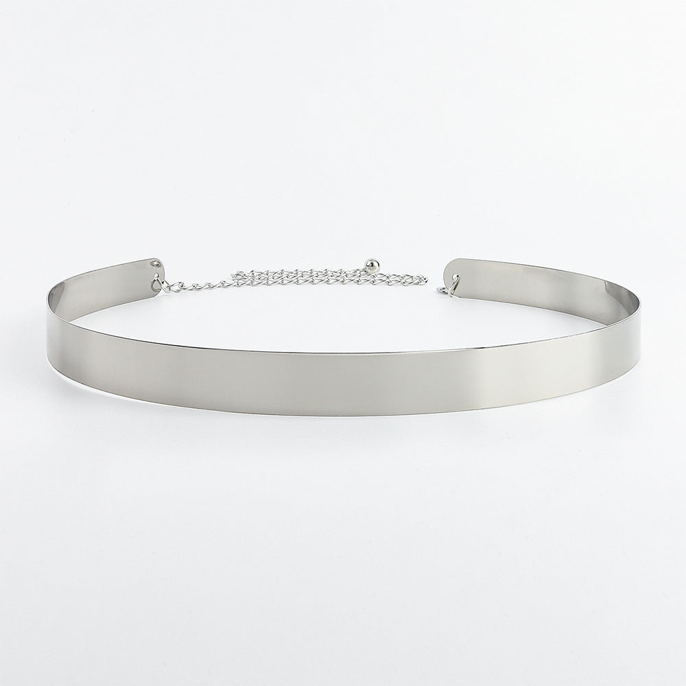 Women's Adjustable Chain Metal Belt Mirror Like Gleam Bold Design