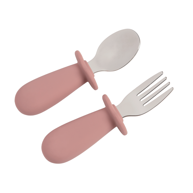 2pcs Baby Spoon Fork Set Stainless Steel Silicone Toddler Dinnerware