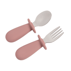 2pcs Baby Spoon Fork Set Stainless Steel Silicone Toddler Dinnerware