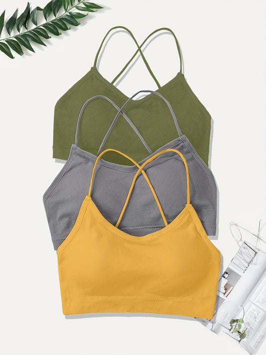 3 Pcs Girls Crisscross Back Sports Bras for 10-14 Years Old