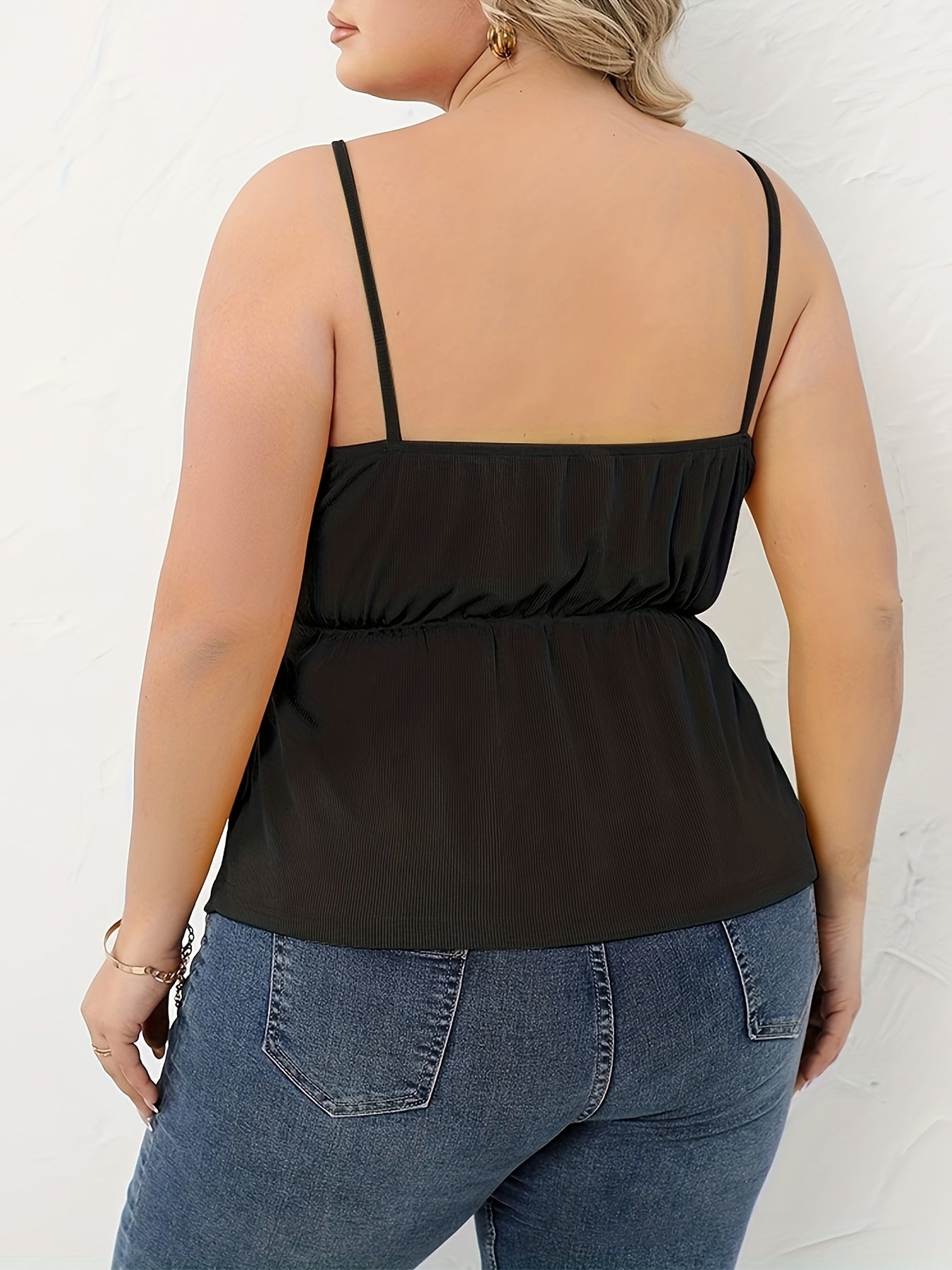  Casual Cami Top Solid Ribbed V Neck Stretch Cami Top