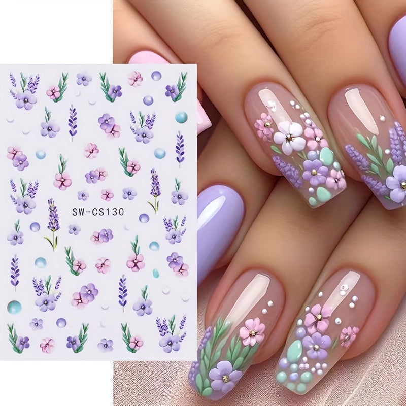 Purple Flower Nail Art Stickers Self Adhesive Nail Art Decals