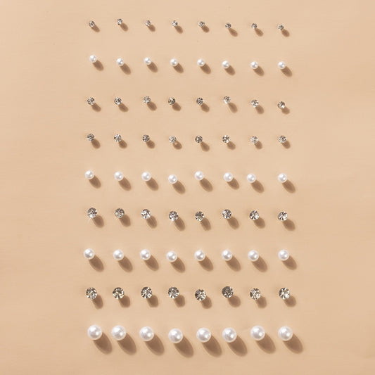 36 Pairs Faux Pearl Crystal Stud Earrings Set - Daily Decor Jewelry