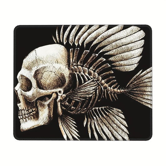 Skull Fish Pattern Mouse Pad 24x20cm for Games Home Office Non-slip Rubber