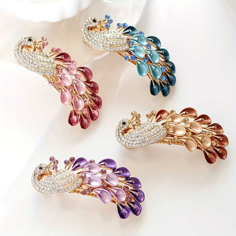 Peacock Shape Hair Clip Rhinestone Multicolor French Barrette Hair Accessories