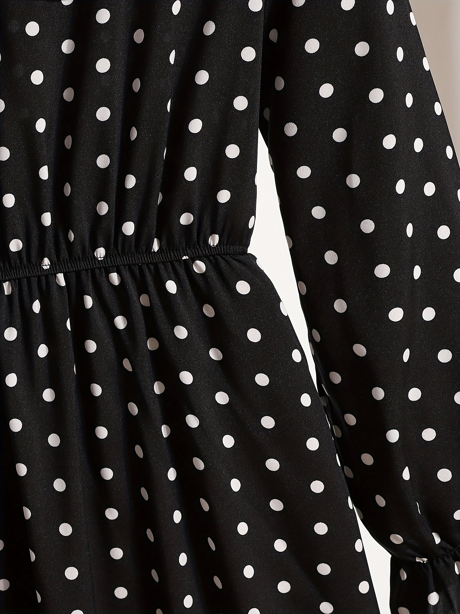 Pin Dot Print Dress Vintage Tie Neck Long Sleeve A Line Dress