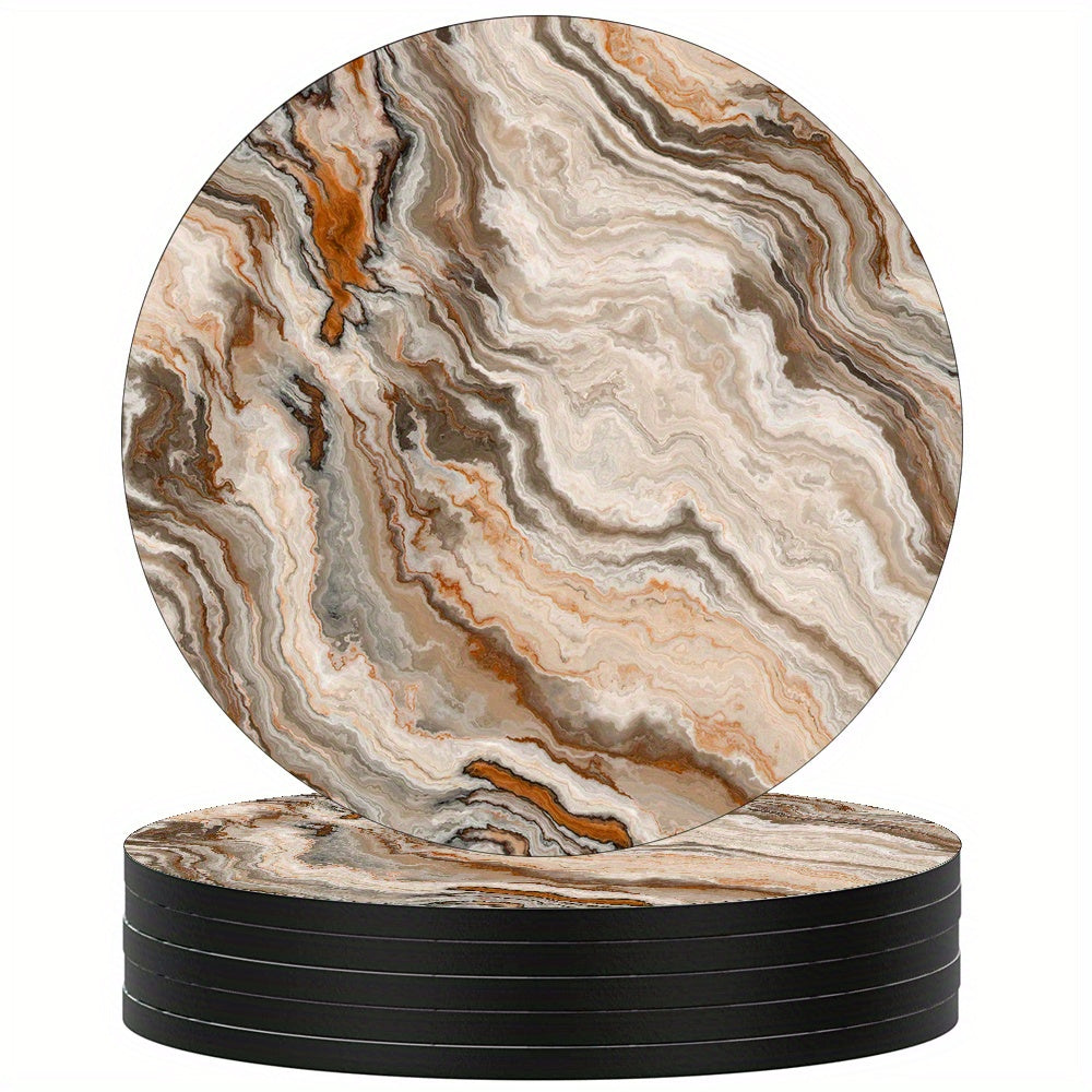 Set of 6 Marbling Drink Coasters - Absorbent Rubber with Non Slip Backing