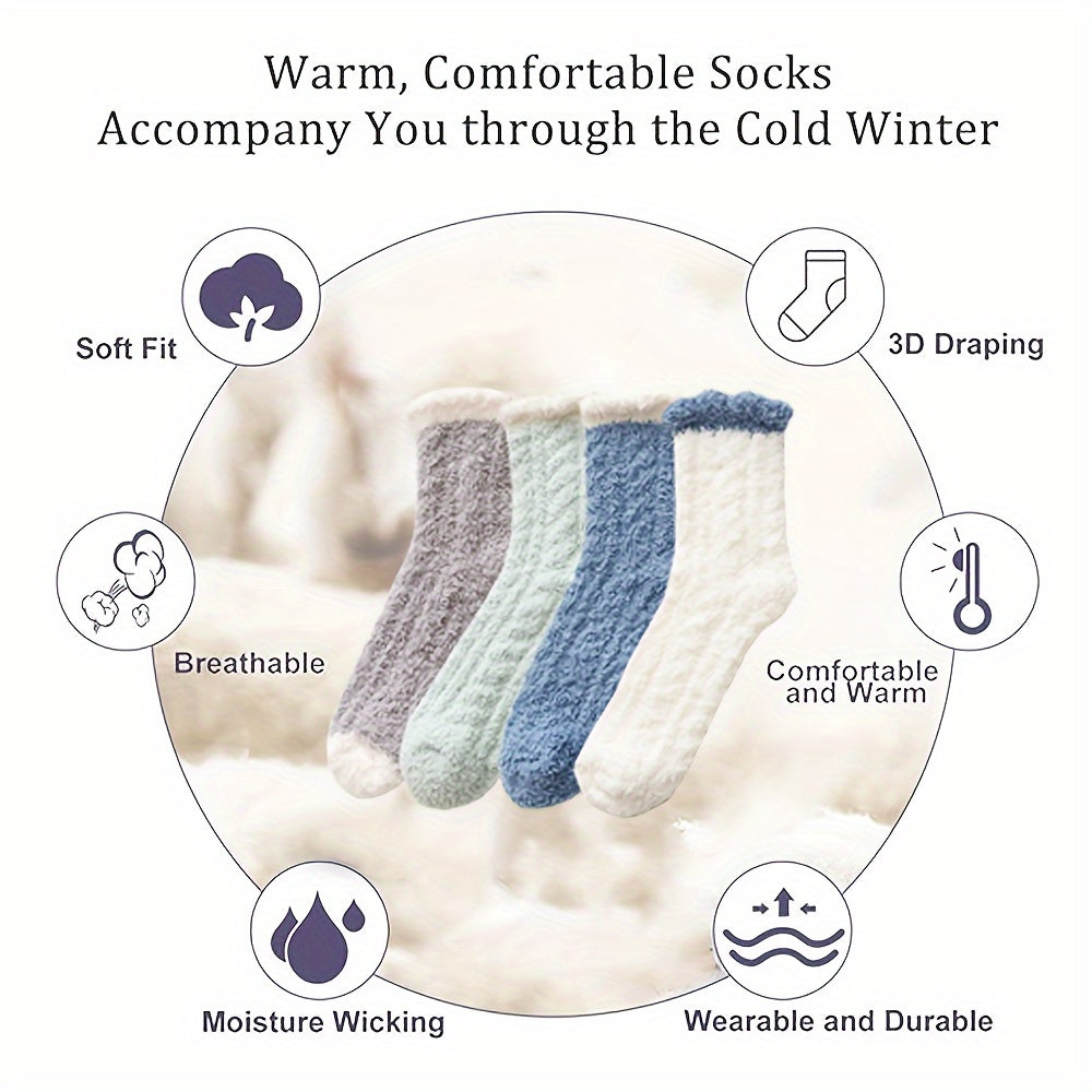 4 Pairs Thick Fuzzy Sleep Comfortable Socks For Christmas Gift Girls