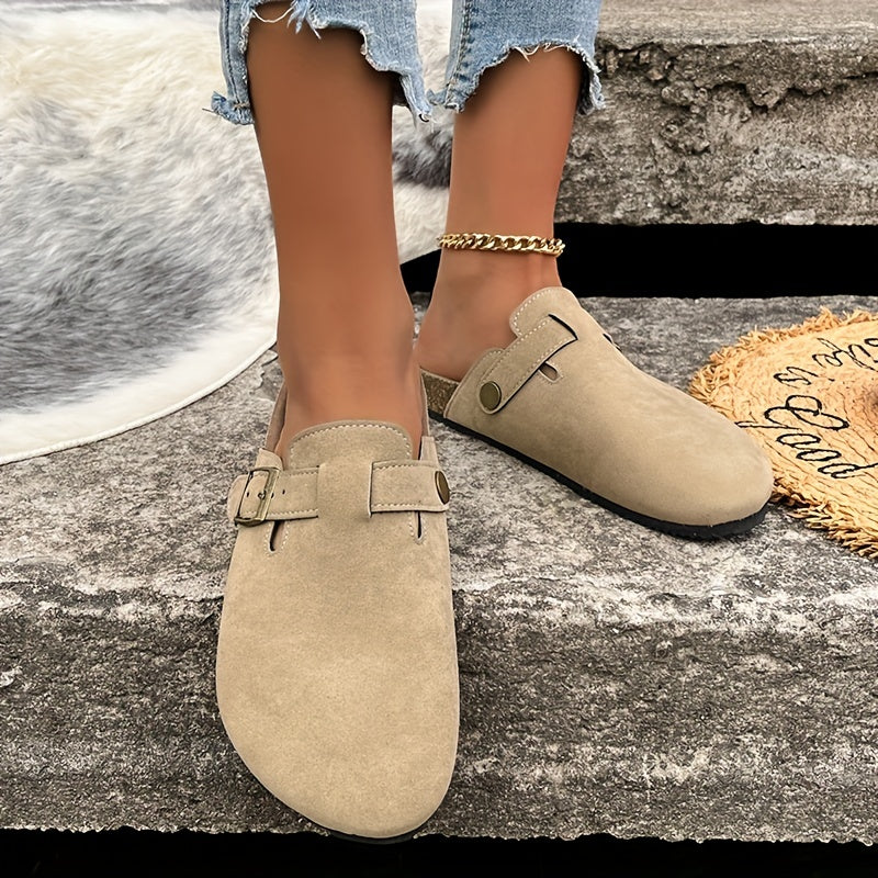 Women's Canvas Slip On Buckle Decor Non-slip Clogs