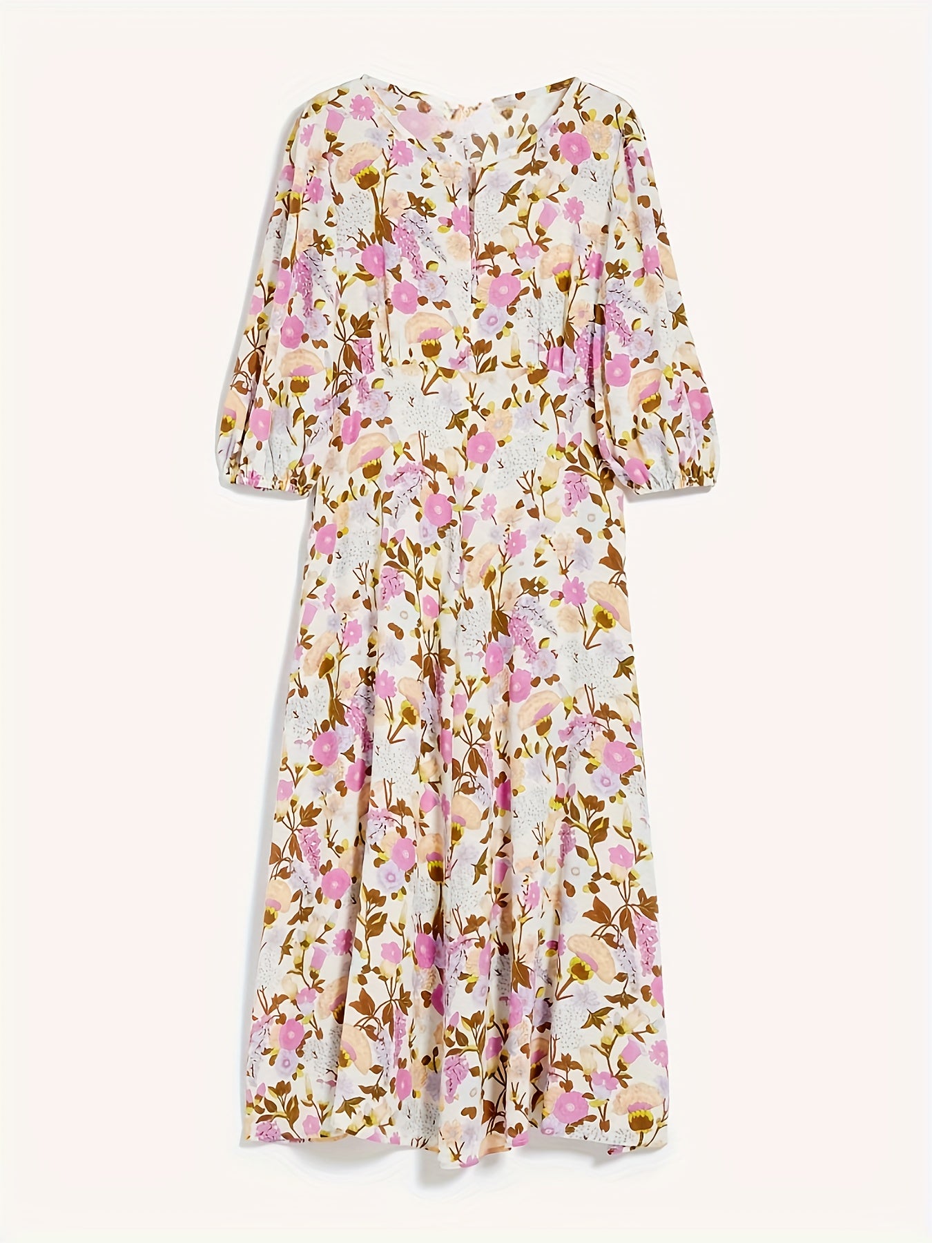 Floral Print Lantern Sleeve Maxi Dress