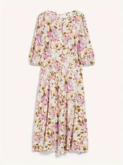 Floral Print Lantern Sleeve Maxi Dress