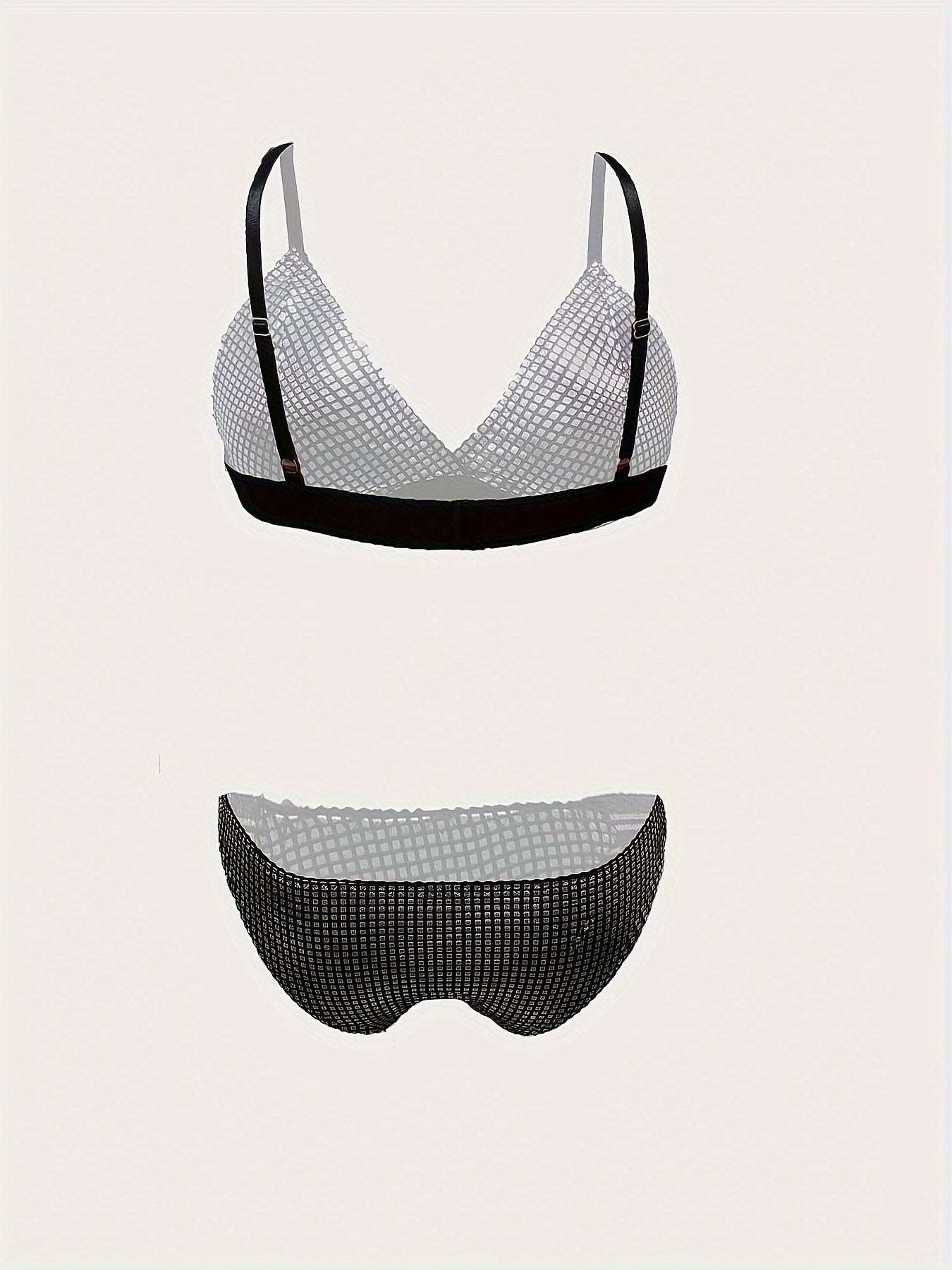  Metallic Grid V Neck Bra & Glitter Panty Set