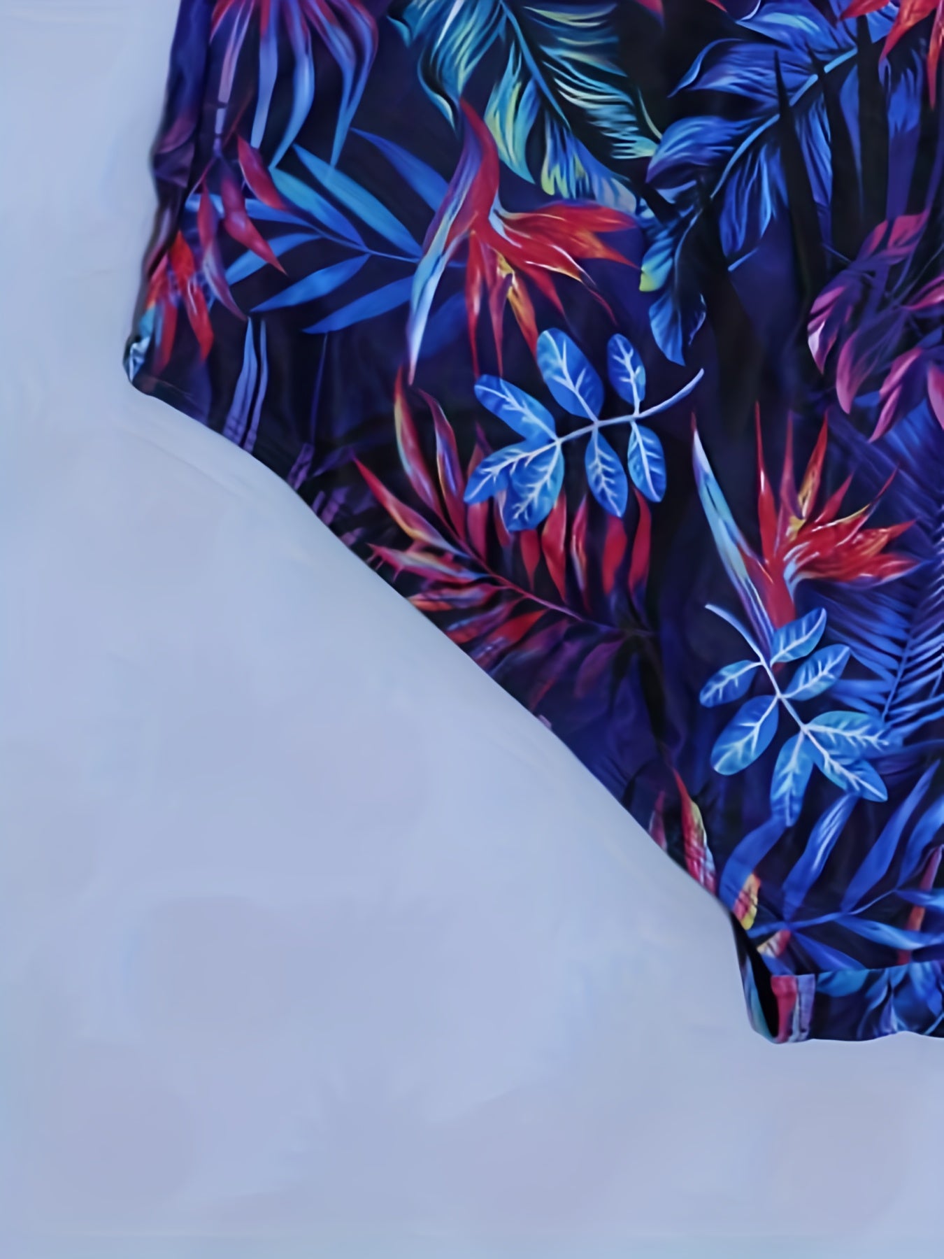  Boho Swimsuit Tropical Print Round Neck Tummy Control One Piece