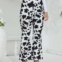  Women's Cow Print Flared Leg High Rise Trousers