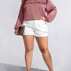  Floral Embroidery Mesh Layered Lantern Sleeve Top