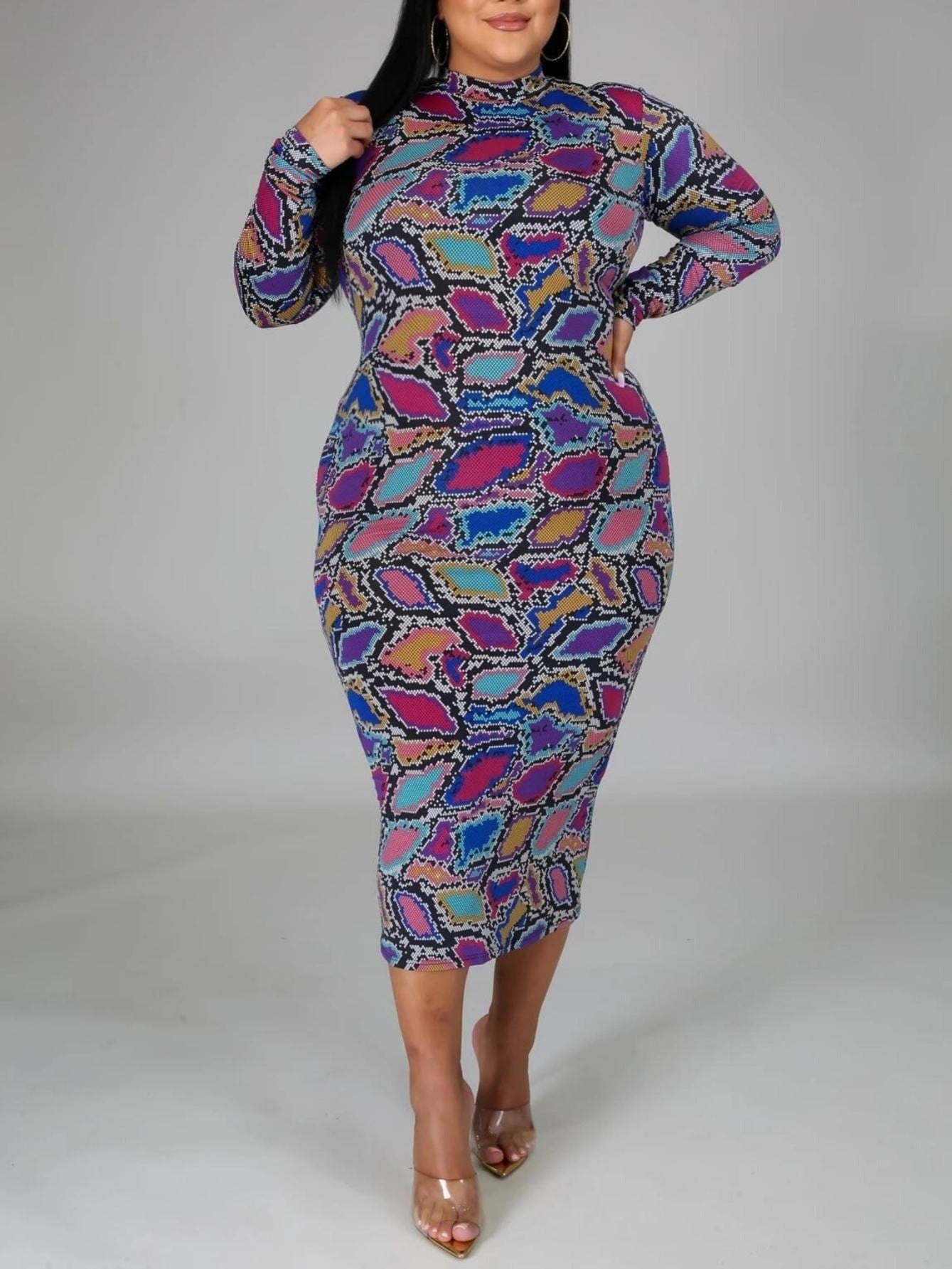 Women's Plus Size Printed Turtleneck Bodycon Dress