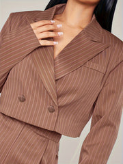  Women's Stripe Print Long Sleeve Lapel Collar Blazer
