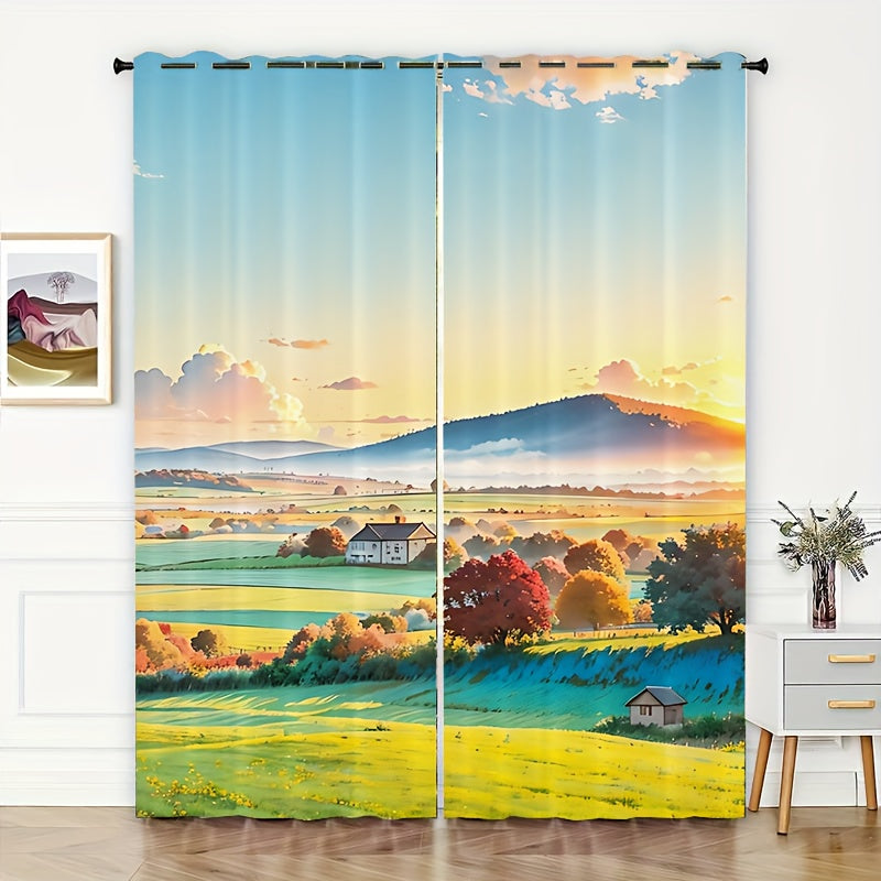 Sunshine Farm Village Pattern Curtain Window Outdoor Blocking Tapestry