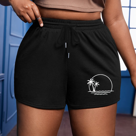  Beach Print Drawstring Shorts