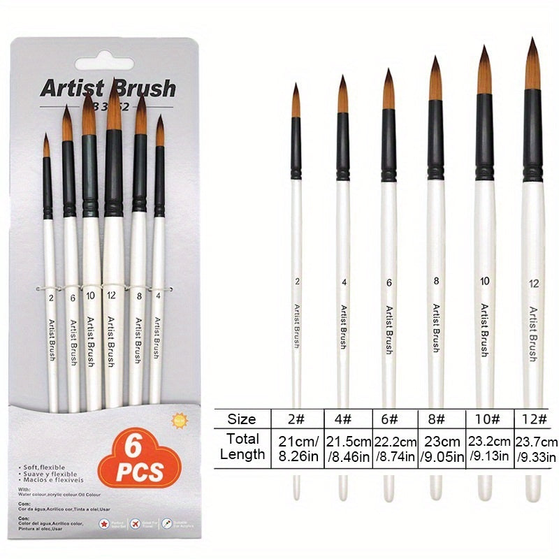 6pcs Artist Paint Brushes Set Acrylic Watercolor Painting