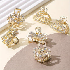 6pcs Mini Alloy Hair Claw Faux Pearl Hair Claw Hollow Nonslip Shark Claw