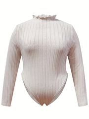  Ribbed Long Sleeve Round Neck Stretch Bodysuit