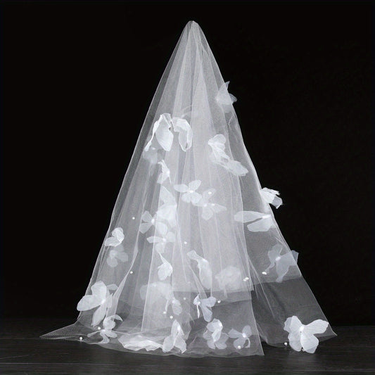 Butterfly Tulle Bridal Veil with Floral Layering