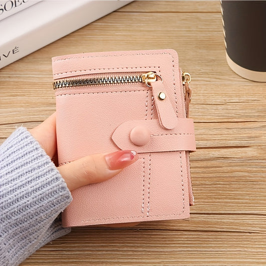 Pink Slim Wallet for Women with Zipper & Button Closure