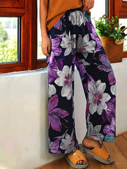  Floral Print High Rise Wide Leg Trousers