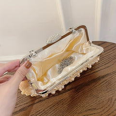 Pearl Decor Wedding Clutch Purse Top Ring Evening Bag