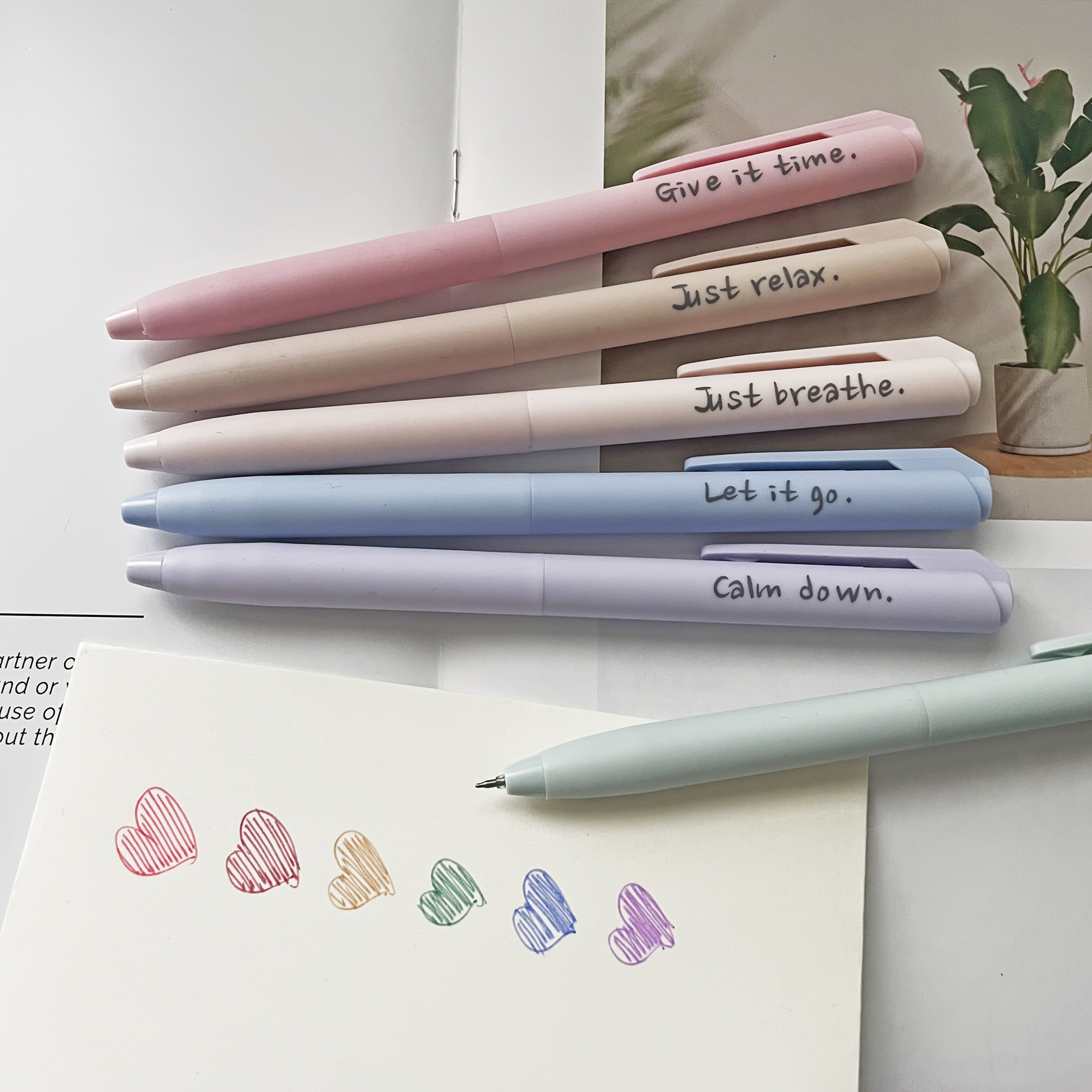 6pcs Inspirational Gel Ink Pens Pastel Colors Soft Quick Dr