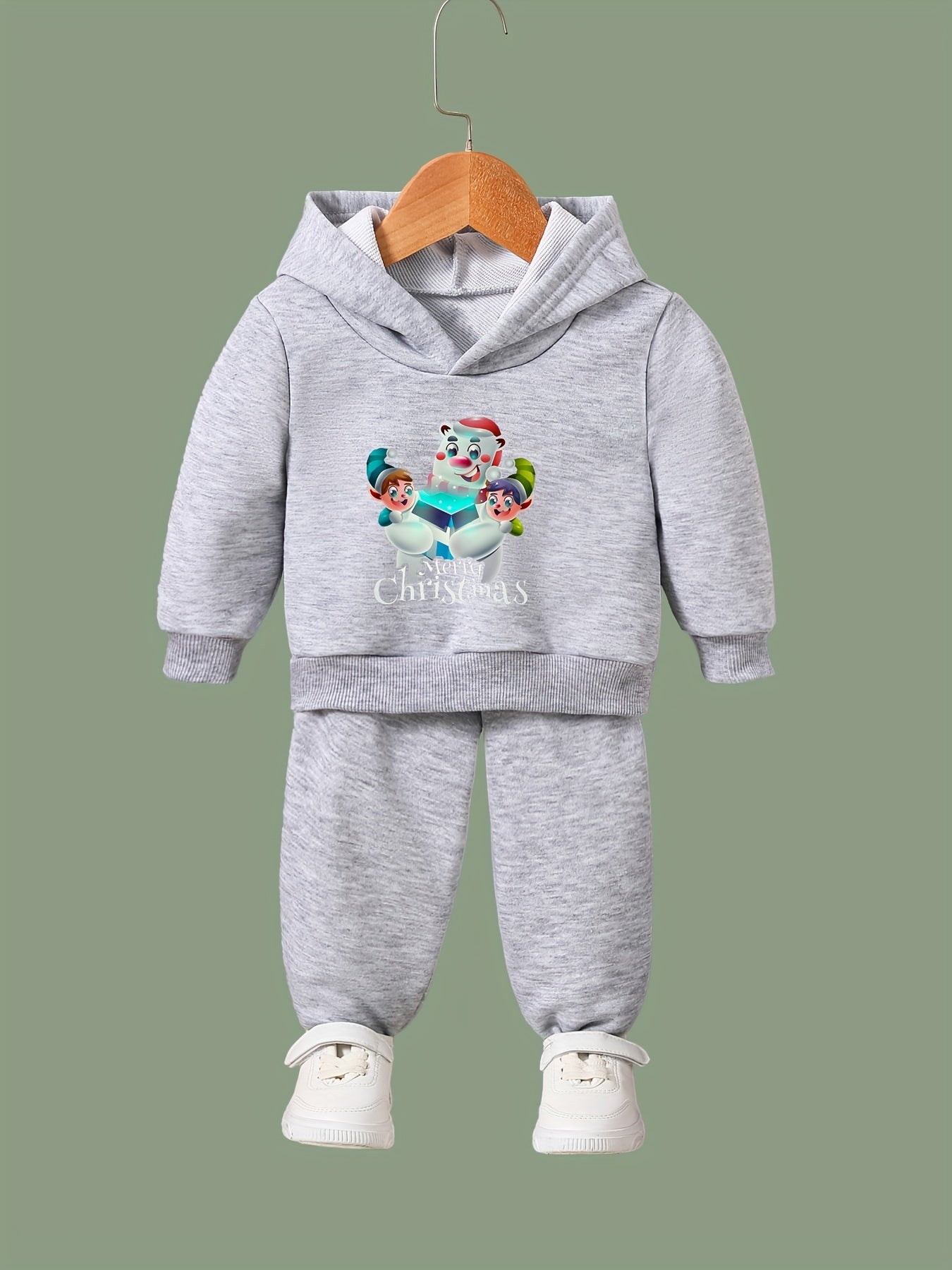 Girls 2pc Cartoon Bear & Elfins Hooded Sweatshirt & Sweatpants Set