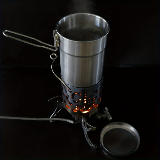 Silver Outdoor Stainless Steel Cooking Pot with Lid - Camping Light