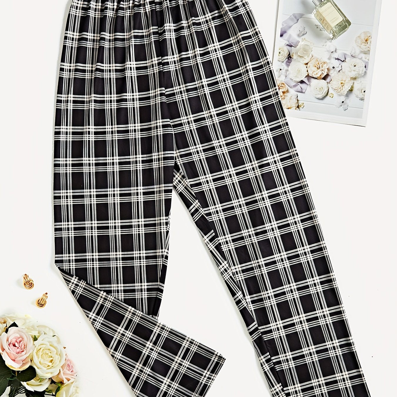 Plaid Sleep Bottoms Elastic Waistband Lounge Pants