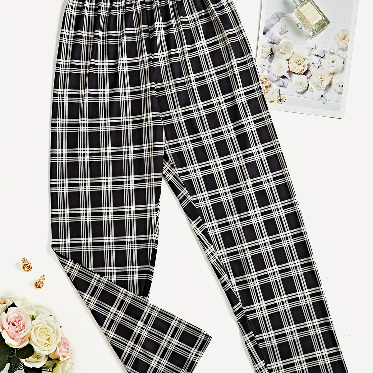 Plaid Sleep Bottoms Elastic Waistband Lounge Pants
