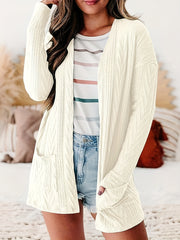  Casual Cardigan Solid Cable Long Sleeve Open Front