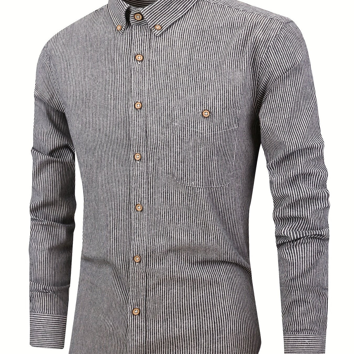 Stripe Print Men s Casual Long Sleeve Shirt With Pocket