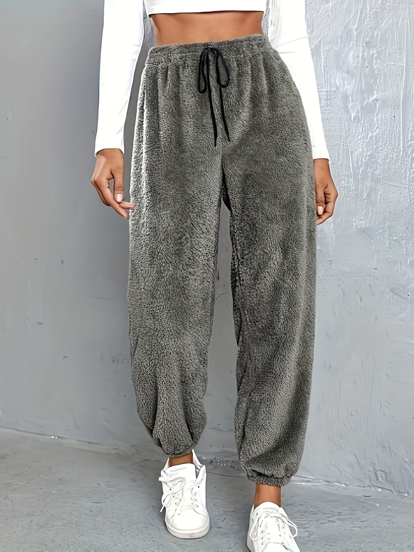  Warm Fleece Joggers Elastic Waist Pants