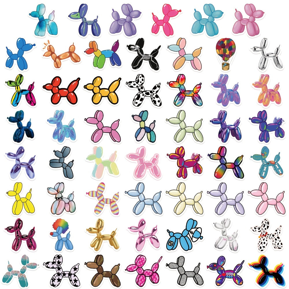 50pcs Rainbow Balloon Puppy Stickers Waterproof Vinyl Reusable Decals Multicolor