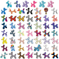 50pcs Rainbow Balloon Puppy Stickers Waterproof Vinyl Reusable Decals Multicolor