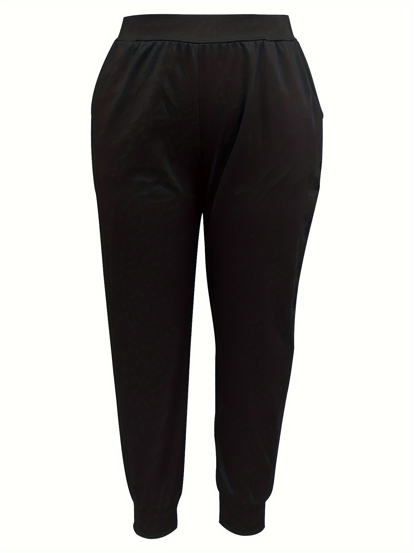  Sporty Pants Women's Plus Solid Elastic Waist Tapered Leg Pants