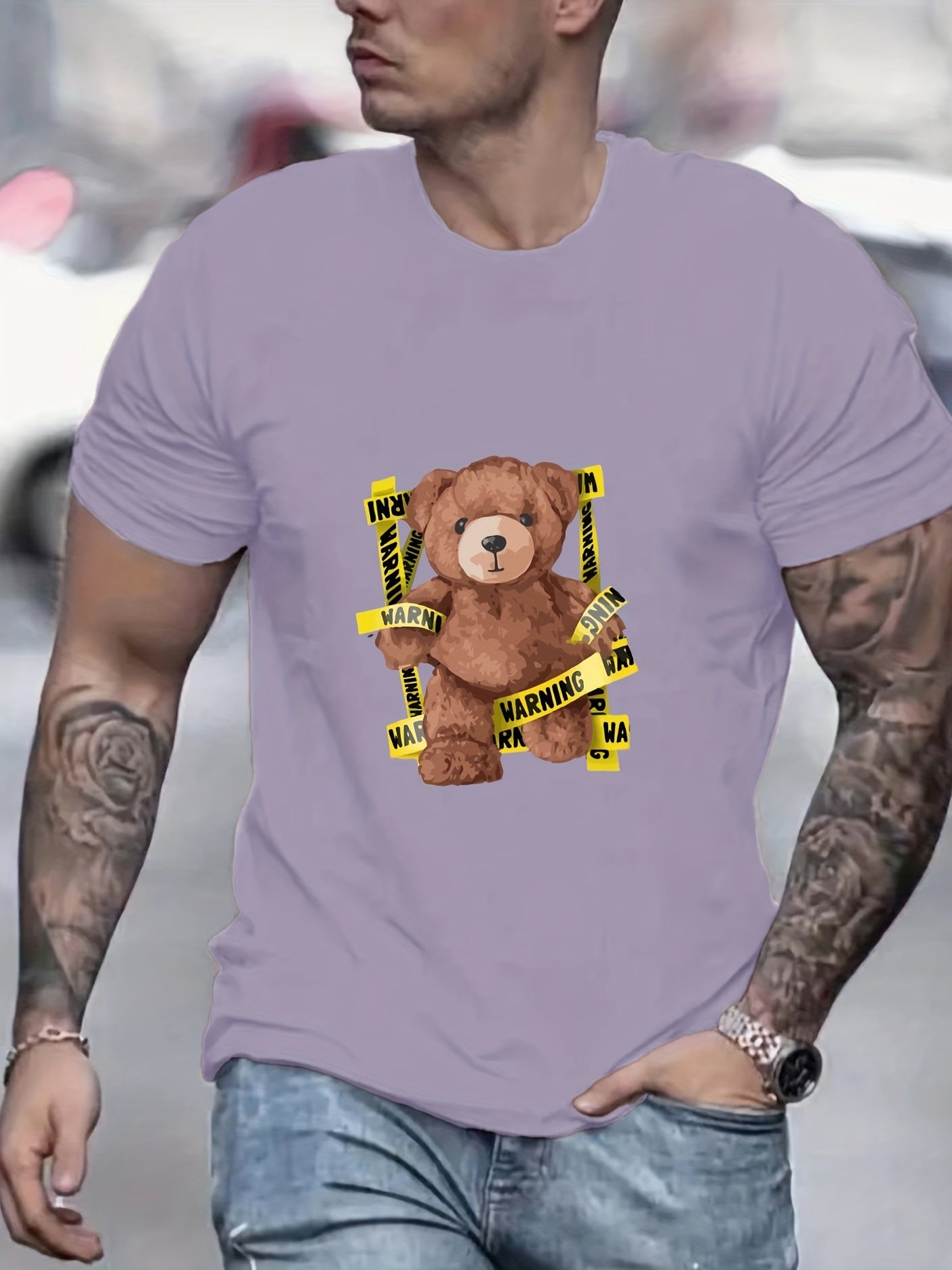 Teddy Bear Print Men's Graphic Crew Neck Active T shirt