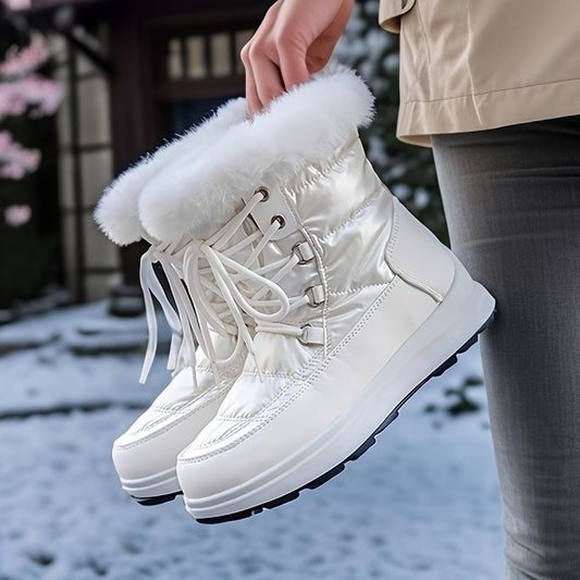 Women's Fur Lined Snow Boots Lace Up Platform Winter Outdoor Comfortable Boots
