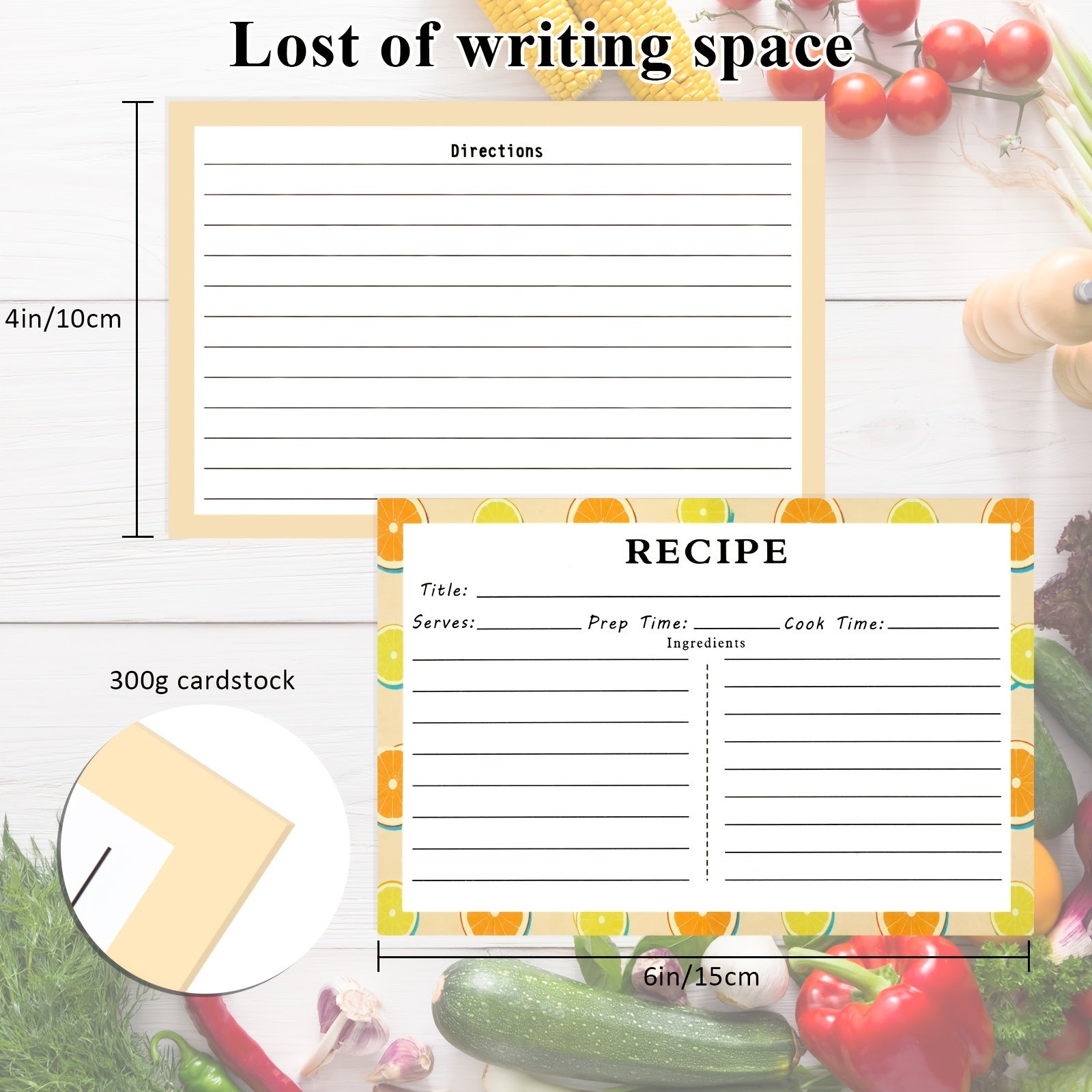 72pcs Double Sided Recipe Cards 4x6, Fruit Pattern